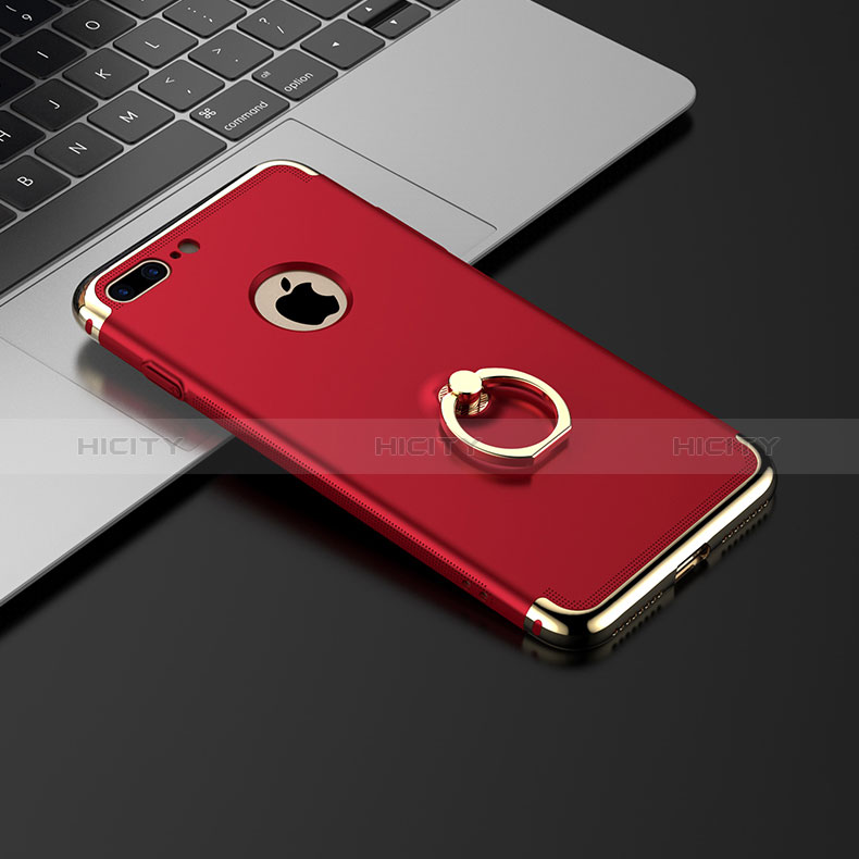 Carcasa Bumper Lujo Marco de Metal y Plastico con Anillo de dedo Soporte para Apple iPhone 8 Plus Rojo