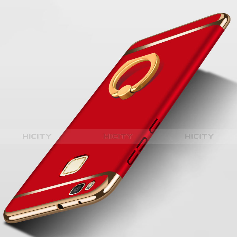 Carcasa Bumper Lujo Marco de Metal y Plastico con Anillo de dedo Soporte para Huawei G9 Lite Rojo