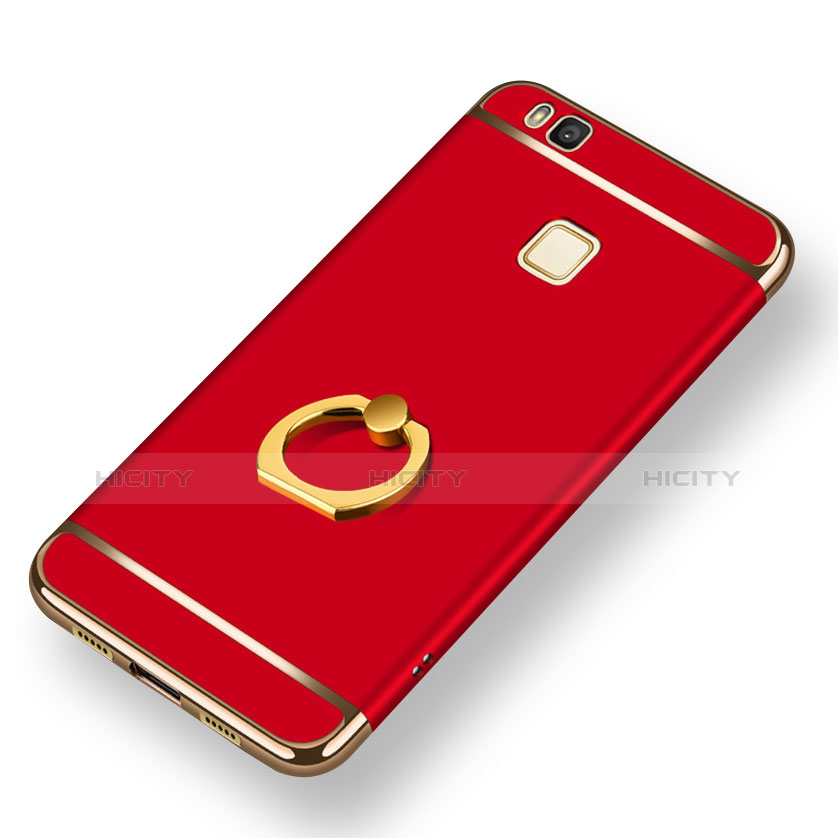 Carcasa Bumper Lujo Marco de Metal y Plastico con Anillo de dedo Soporte para Huawei G9 Lite Rojo