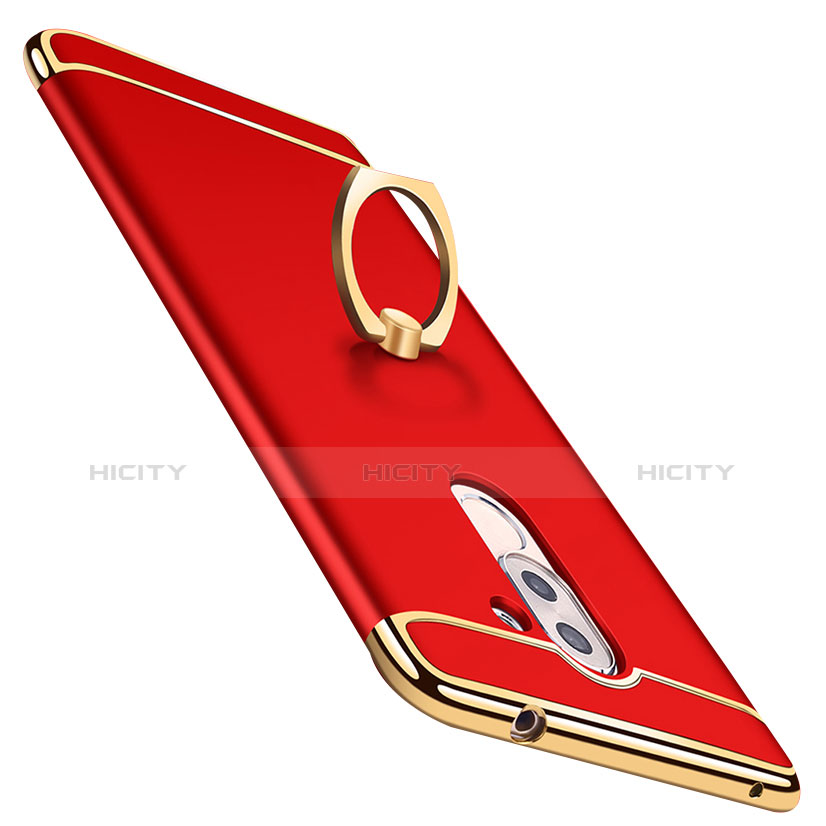 Carcasa Bumper Lujo Marco de Metal y Plastico con Anillo de dedo Soporte para Huawei GR5 (2017) Rojo