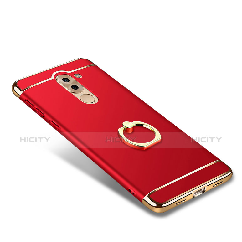 Carcasa Bumper Lujo Marco de Metal y Plastico con Anillo de dedo Soporte para Huawei Honor 6X Pro Rojo