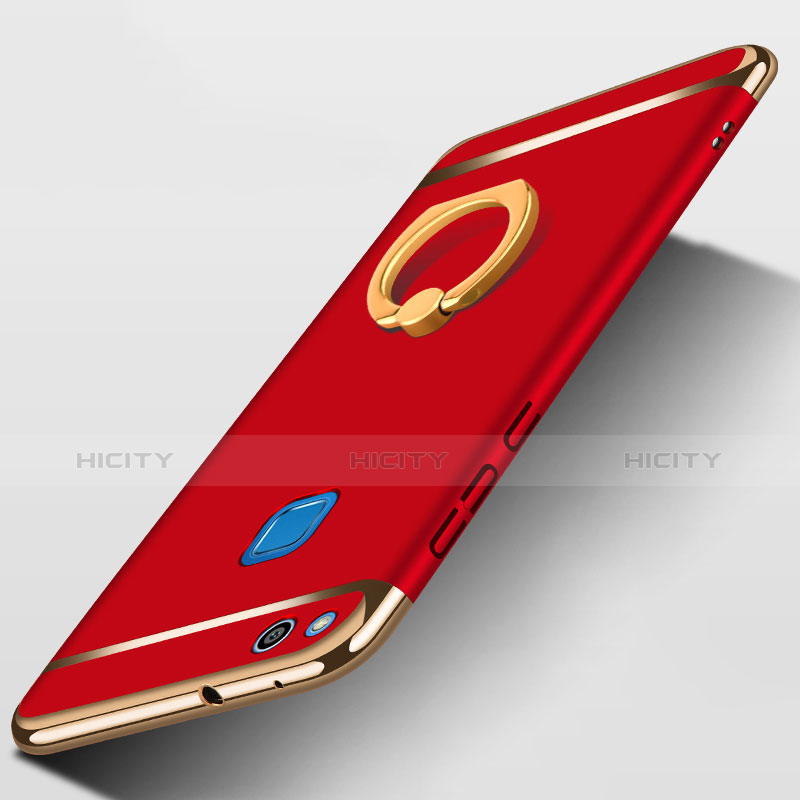Carcasa Bumper Lujo Marco de Metal y Plastico con Anillo de dedo Soporte para Huawei Honor 8 Lite Rojo