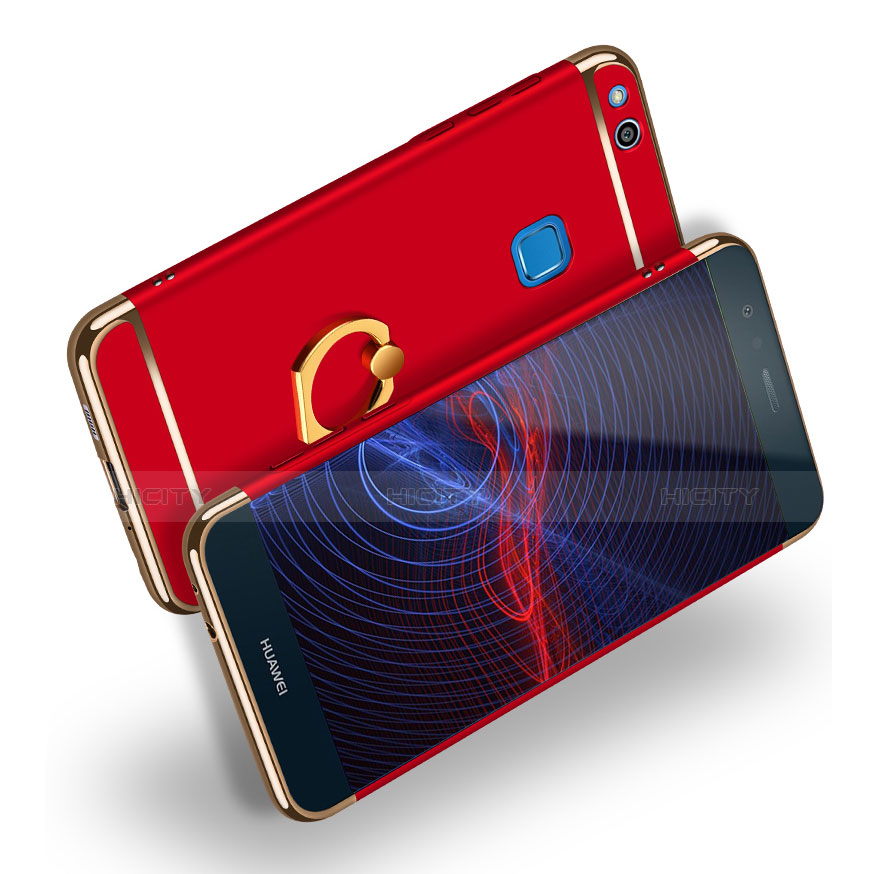 Carcasa Bumper Lujo Marco de Metal y Plastico con Anillo de dedo Soporte para Huawei Honor 8 Lite Rojo