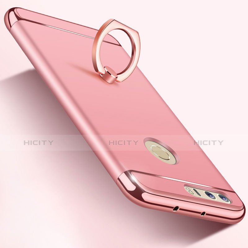 Carcasa Bumper Lujo Marco de Metal y Plastico con Anillo de dedo Soporte para Huawei Honor 8 Oro Rosa