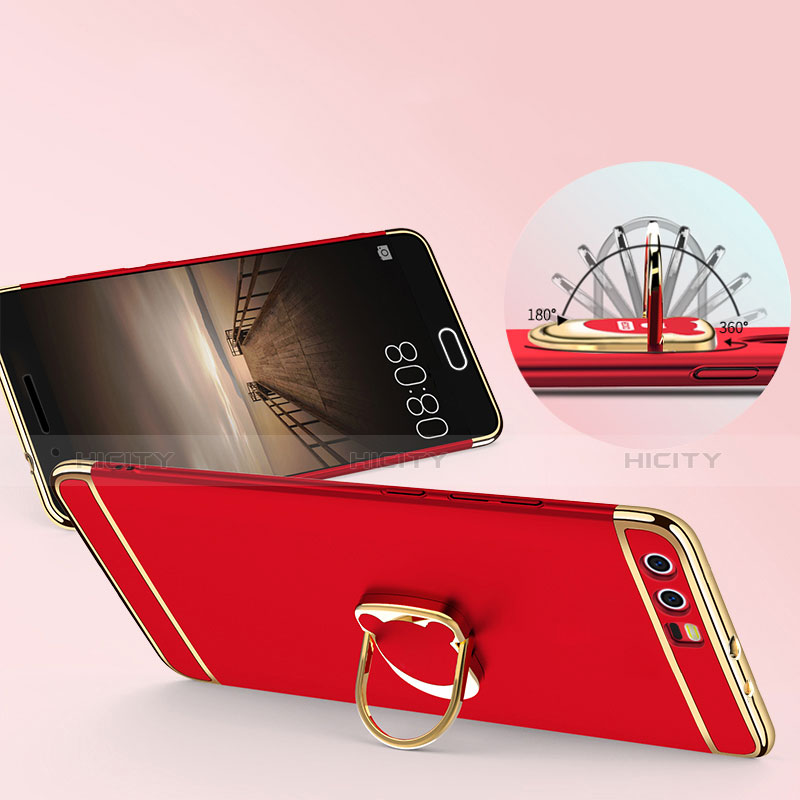 Carcasa Bumper Lujo Marco de Metal y Plastico con Anillo de dedo Soporte para Huawei Honor 9 Premium Rojo