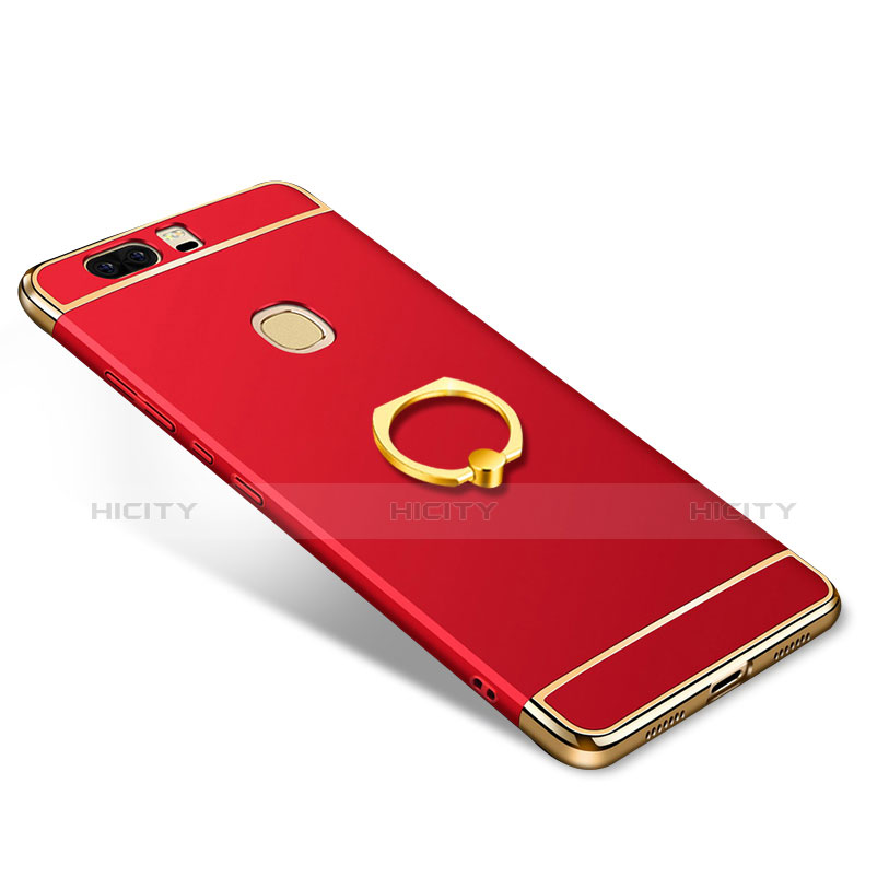 Carcasa Bumper Lujo Marco de Metal y Plastico con Anillo de dedo Soporte para Huawei Honor V8 Rojo