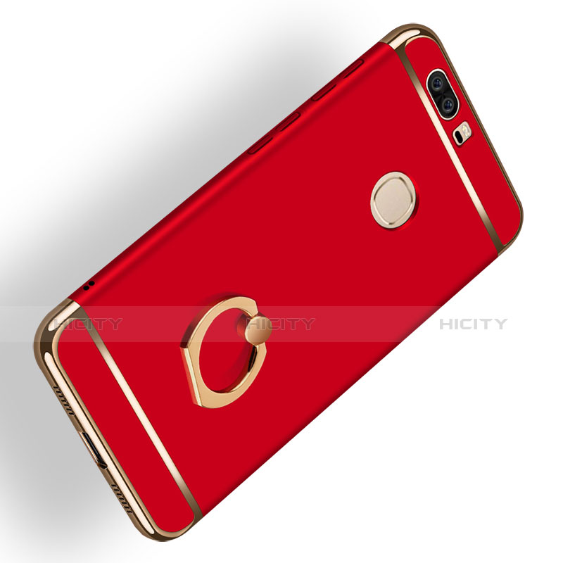 Carcasa Bumper Lujo Marco de Metal y Plastico con Anillo de dedo Soporte para Huawei Honor V8 Rojo