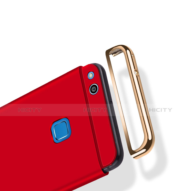 Carcasa Bumper Lujo Marco de Metal y Plastico con Anillo de dedo Soporte para Huawei Nova Lite Rojo