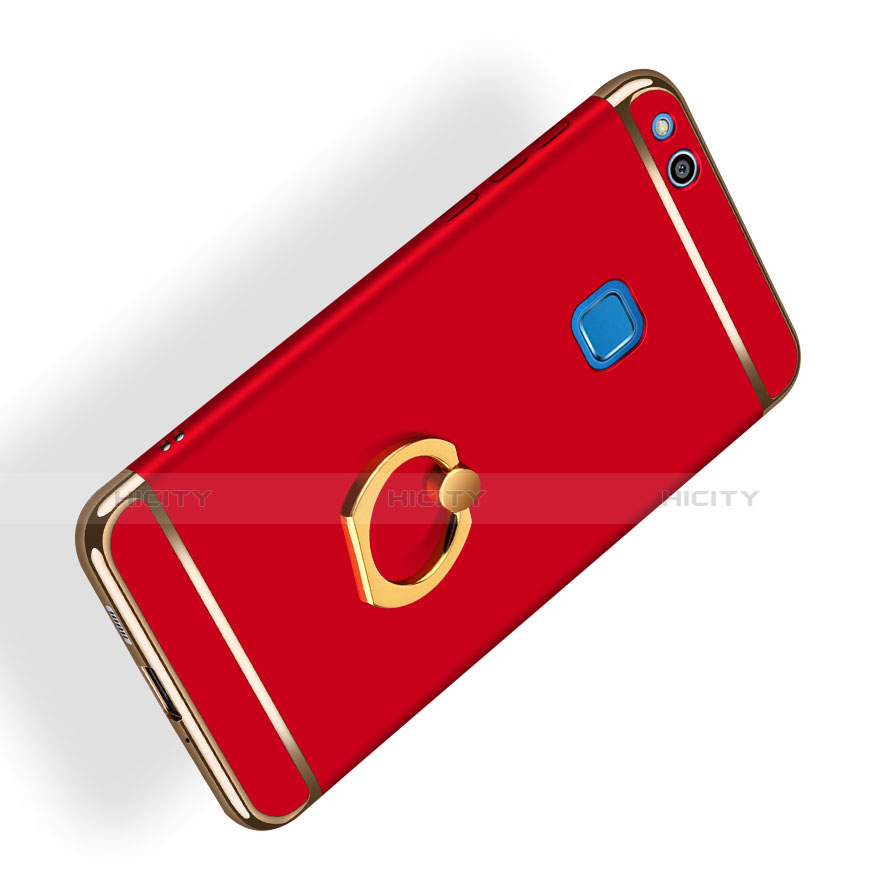 Carcasa Bumper Lujo Marco de Metal y Plastico con Anillo de dedo Soporte para Huawei P8 Lite (2017) Rojo