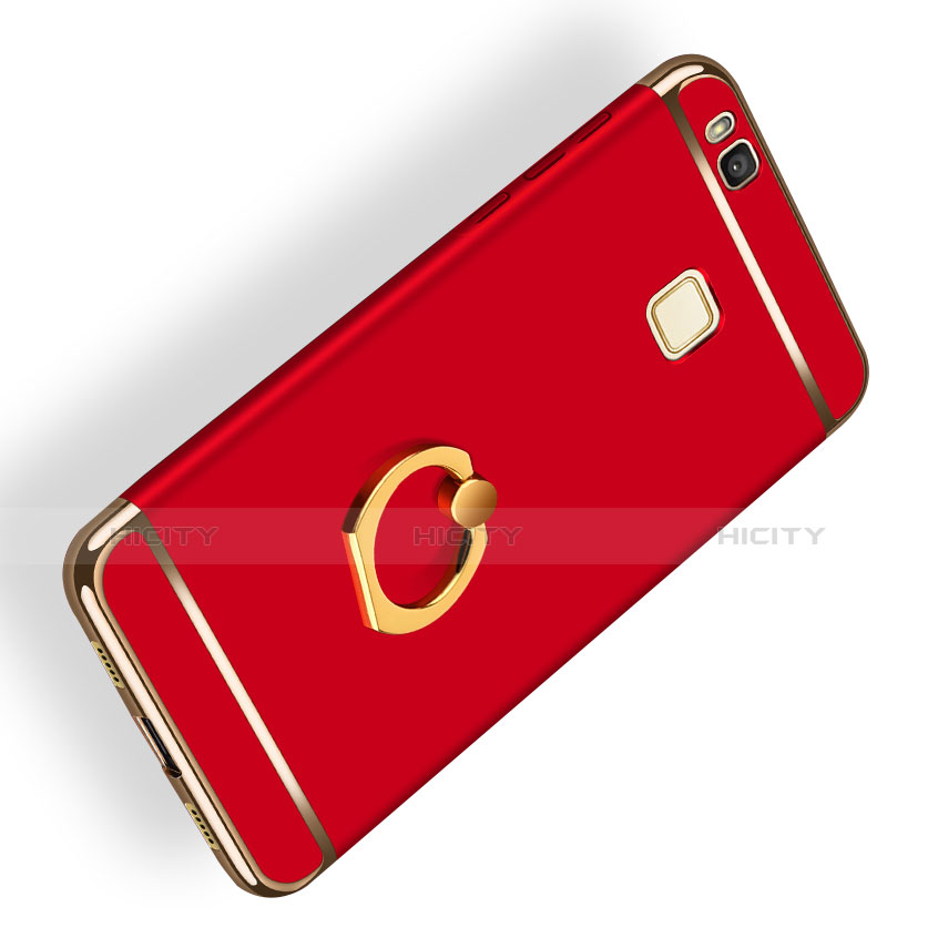 Carcasa Bumper Lujo Marco de Metal y Plastico con Anillo de dedo Soporte para Huawei P9 Lite Rojo