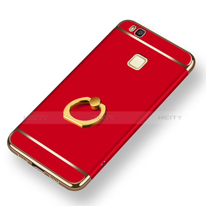 Carcasa Bumper Lujo Marco de Metal y Plastico con Anillo de dedo Soporte para Huawei P9 Lite Rojo