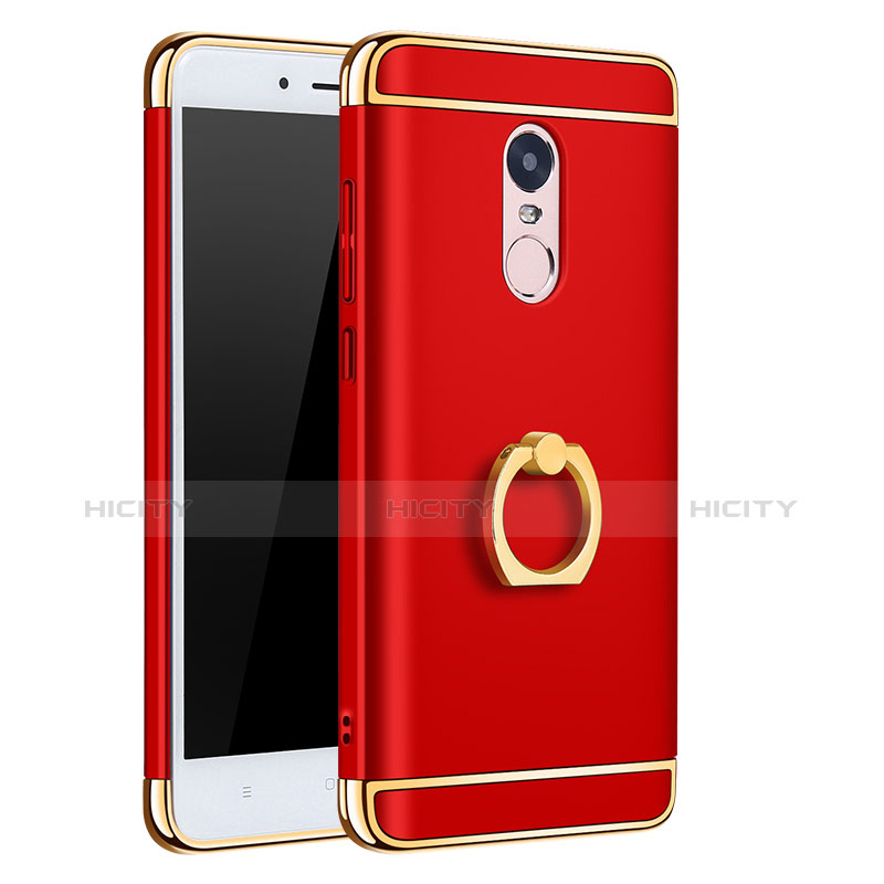 Carcasa Bumper Lujo Marco de Metal y Plastico con Anillo de dedo Soporte para Xiaomi Redmi Note 4 Standard Edition Rojo