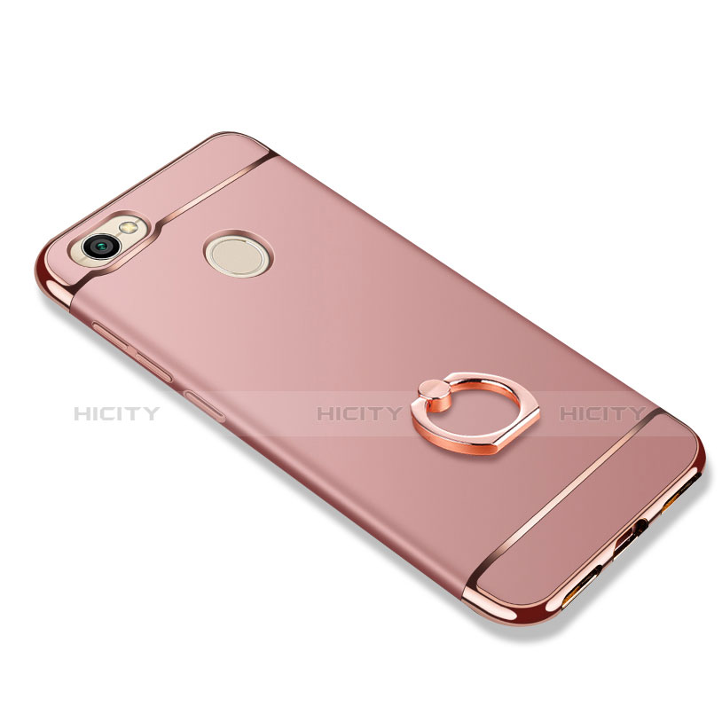 Carcasa Bumper Lujo Marco de Metal y Plastico con Anillo de dedo Soporte para Xiaomi Redmi Note 5A Prime Oro Rosa