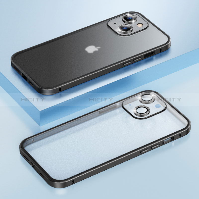 Carcasa Bumper Lujo Marco de Metal y Plastico Funda Bling-Bling LF1 para Apple iPhone 14 Negro