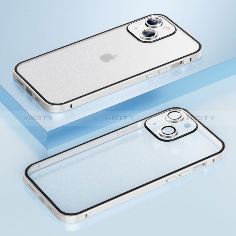 Carcasa Bumper Lujo Marco de Metal y Plastico Funda Bling-Bling LF1 para Apple iPhone 14 Plus Plata