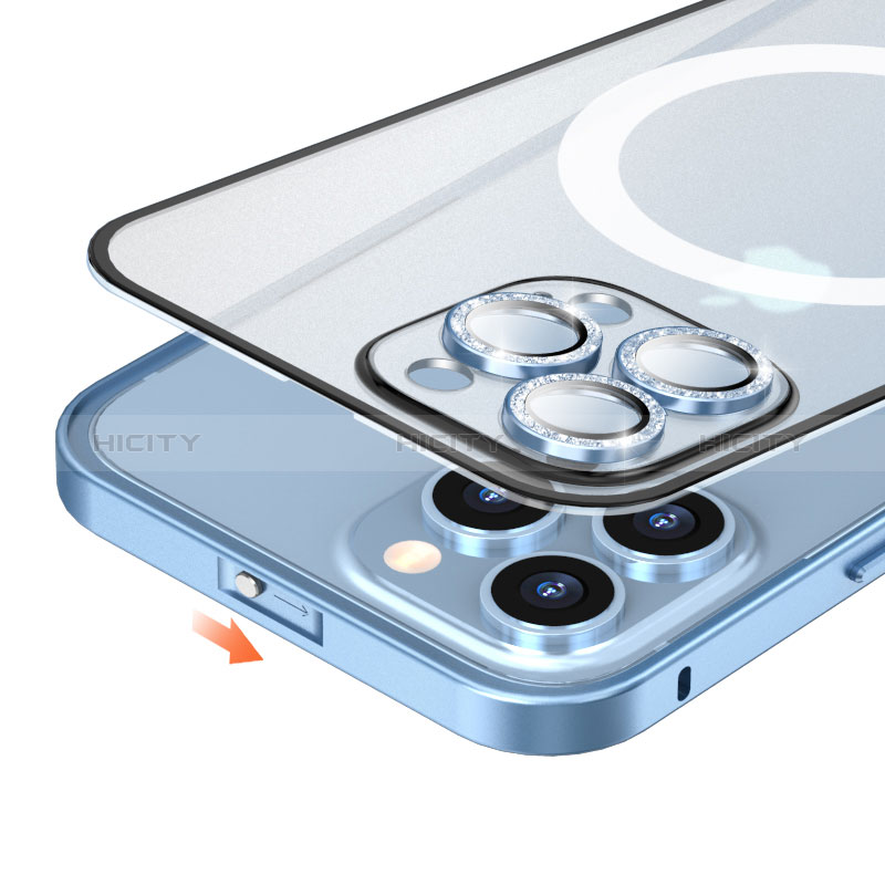 Carcasa Bumper Lujo Marco de Metal y Plastico Funda con Mag-Safe Magnetic Bling-Bling LF1 para Apple iPhone 13 Pro