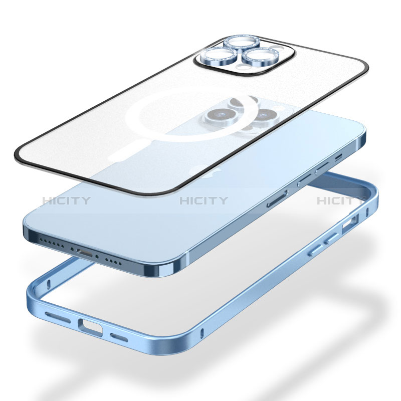 Carcasa Bumper Lujo Marco de Metal y Plastico Funda con Mag-Safe Magnetic Bling-Bling LF1 para Apple iPhone 14 Plus
