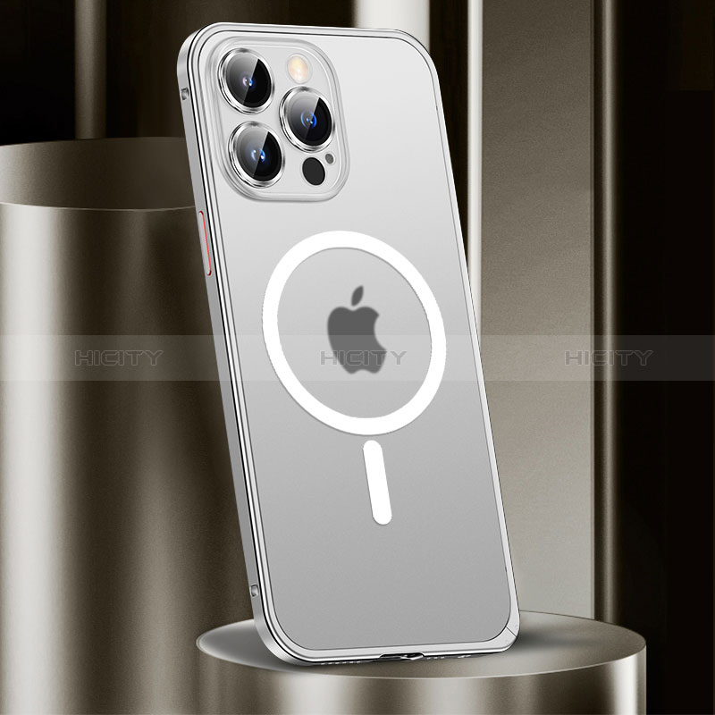 Carcasa Bumper Lujo Marco de Metal y Plastico Funda con Mag-Safe Magnetic JL2 para Apple iPhone 13 Pro