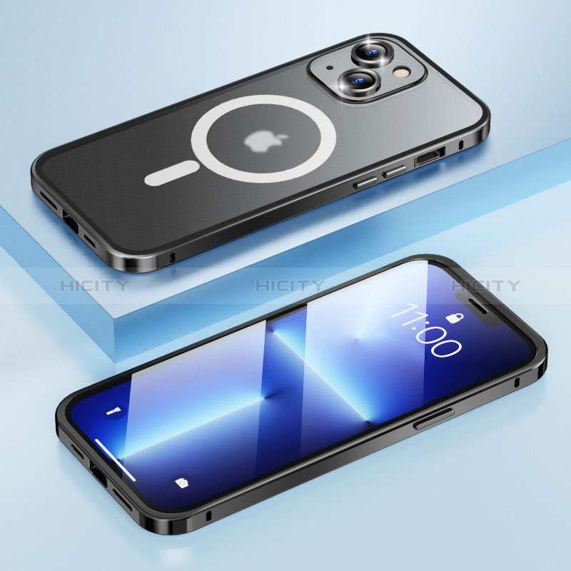 Carcasa Bumper Lujo Marco de Metal y Plastico Funda con Mag-Safe Magnetic LF1 para Apple iPhone 14 Negro