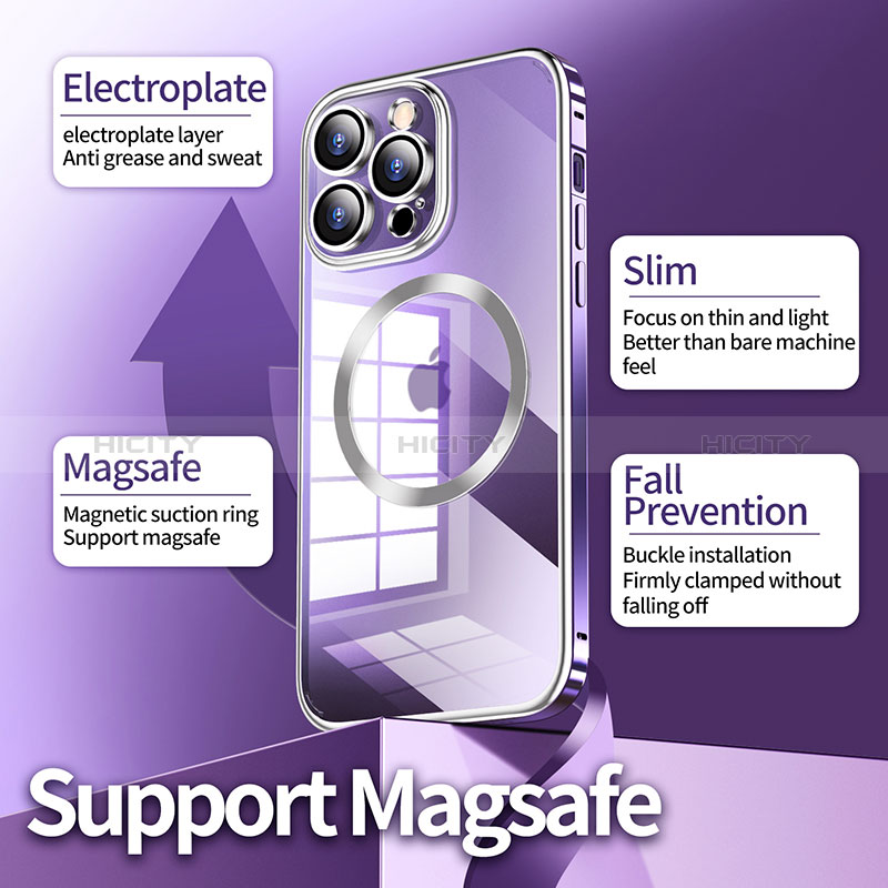 Carcasa Bumper Lujo Marco de Metal y Plastico Funda con Mag-Safe Magnetic LF3 para Apple iPhone 14 Pro