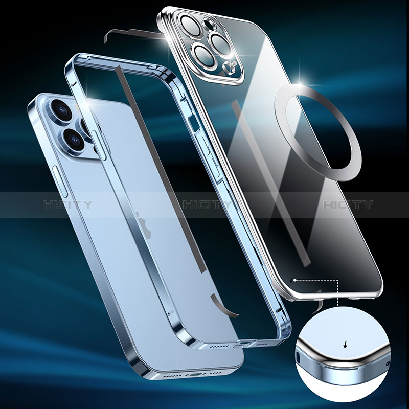 Carcasa Bumper Lujo Marco de Metal y Plastico Funda con Mag-Safe Magnetic LF5 para Apple iPhone 13 Pro