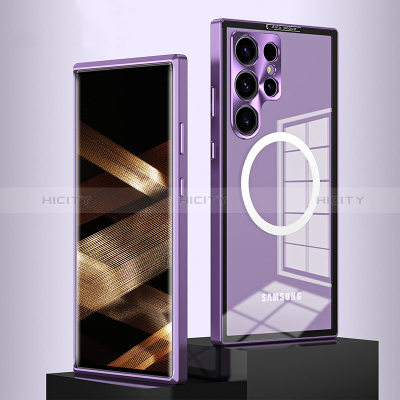 Carcasa Bumper Lujo Marco de Metal y Plastico Funda con Mag-Safe Magnetic LK1 para Samsung Galaxy S22 Ultra 5G Morado