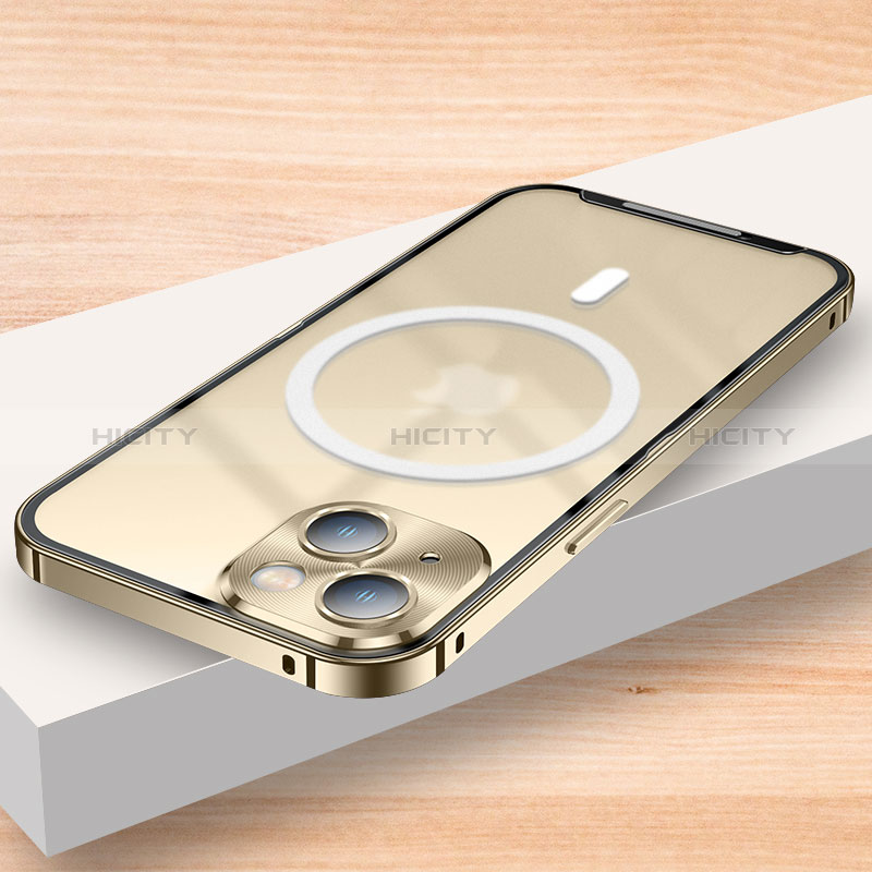 Carcasa Bumper Lujo Marco de Metal y Plastico Funda con Mag-Safe Magnetic LK2 para Apple iPhone 13 Oro