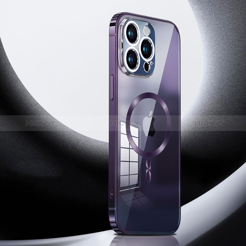 Carcasa Bumper Lujo Marco de Metal y Plastico Funda con Mag-Safe Magnetic LK3 para Apple iPhone 13 Pro Morado