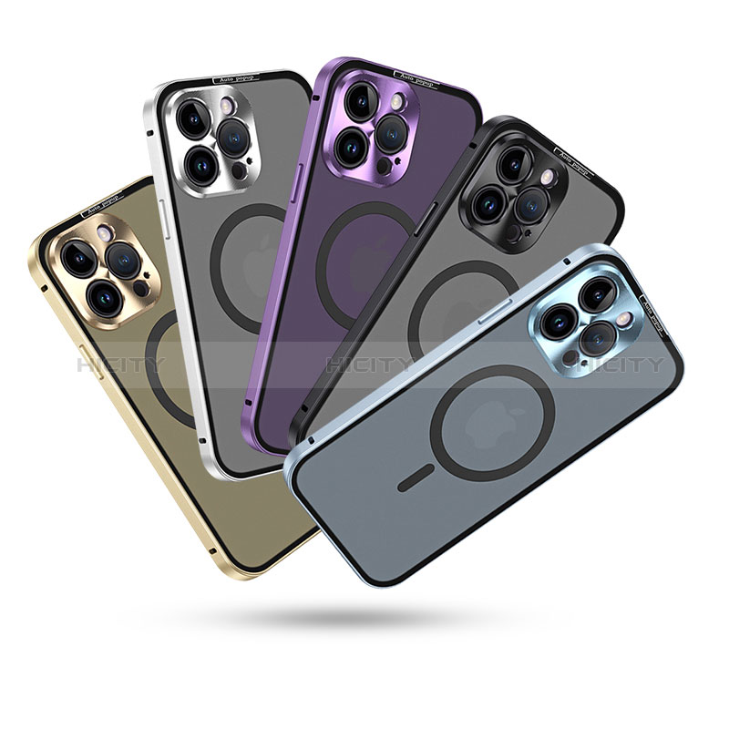 Carcasa Bumper Lujo Marco de Metal y Plastico Funda con Mag-Safe Magnetic LK5 para Apple iPhone 15 Pro Max