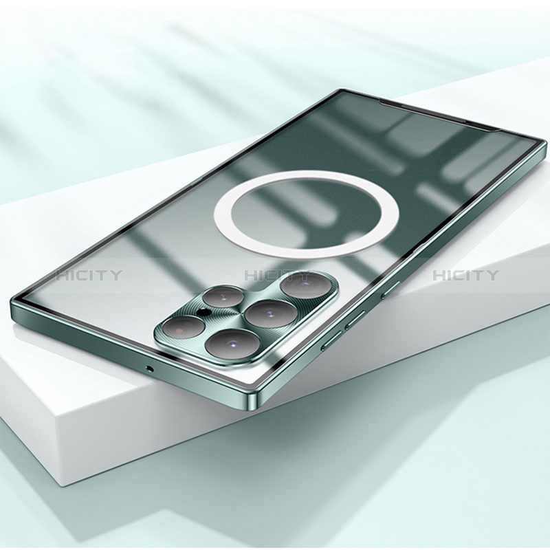 Carcasa Bumper Lujo Marco de Metal y Plastico Funda con Mag-Safe Magnetic para Samsung Galaxy S22 Ultra 5G Verde