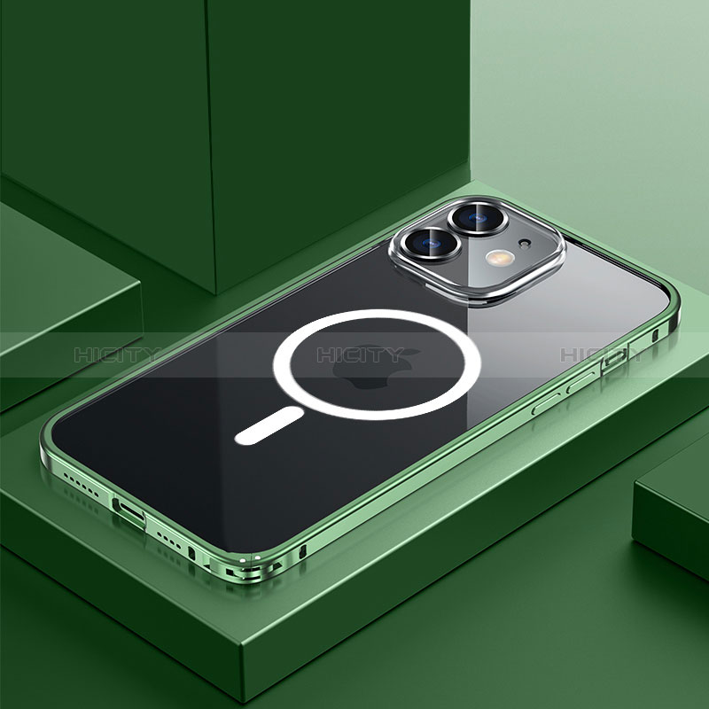Carcasa Bumper Lujo Marco de Metal y Plastico Funda con Mag-Safe Magnetic QC3 para Apple iPhone 12 Verde