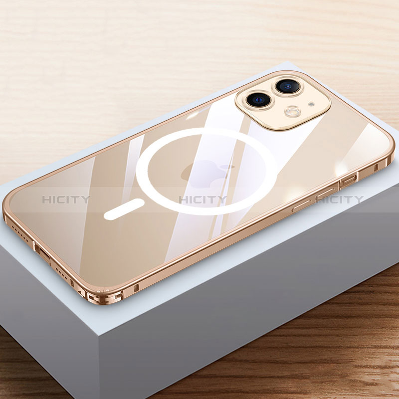 Carcasa Bumper Lujo Marco de Metal y Plastico Funda con Mag-Safe Magnetic QC4 para Apple iPhone 12 Mini Oro