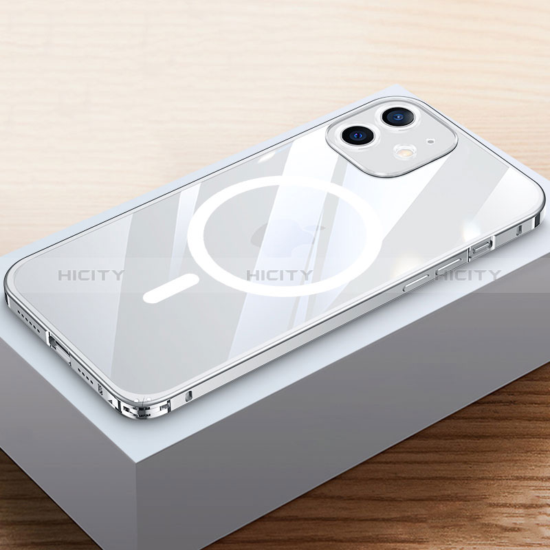 Carcasa Bumper Lujo Marco de Metal y Plastico Funda con Mag-Safe Magnetic QC4 para Apple iPhone 12 Mini Plata
