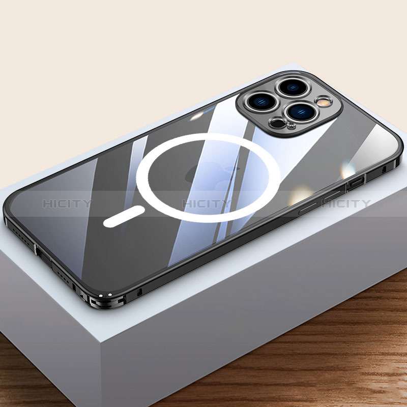 Carcasa Bumper Lujo Marco de Metal y Plastico Funda con Mag-Safe Magnetic QC4 para Apple iPhone 15 Pro