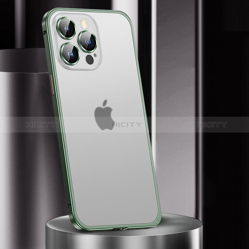 Carcasa Bumper Lujo Marco de Metal y Plastico Funda JL2 para Apple iPhone 13 Pro Verde