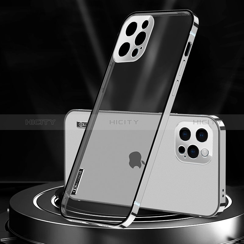 Carcasa Bumper Lujo Marco de Metal y Plastico Funda JL3 para Apple iPhone 13 Pro Plata