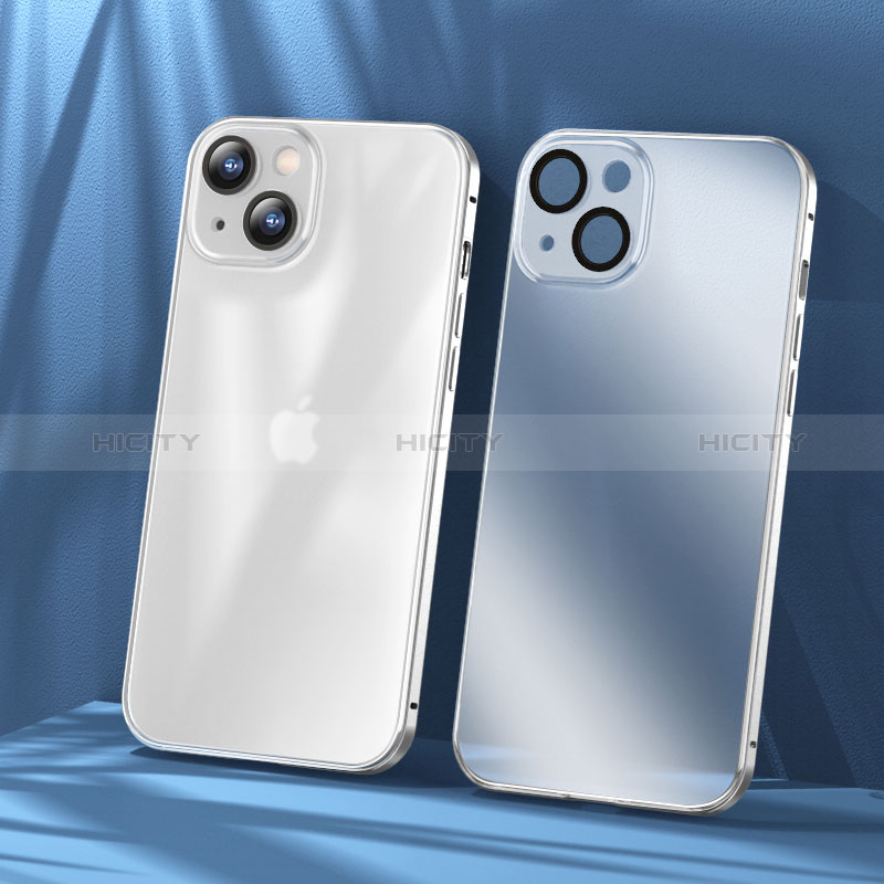 Carcasa Bumper Lujo Marco de Metal y Plastico Funda LF1 para Apple iPhone 14 Plus Plata