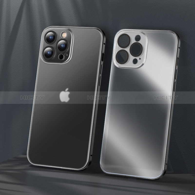 Carcasa Bumper Lujo Marco de Metal y Plastico Funda LF1 para Apple iPhone 14 Pro Negro
