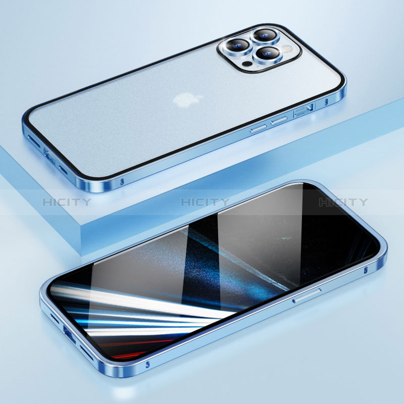 Carcasa Bumper Lujo Marco de Metal y Plastico Funda LF4 para Apple iPhone 13 Pro Azul
