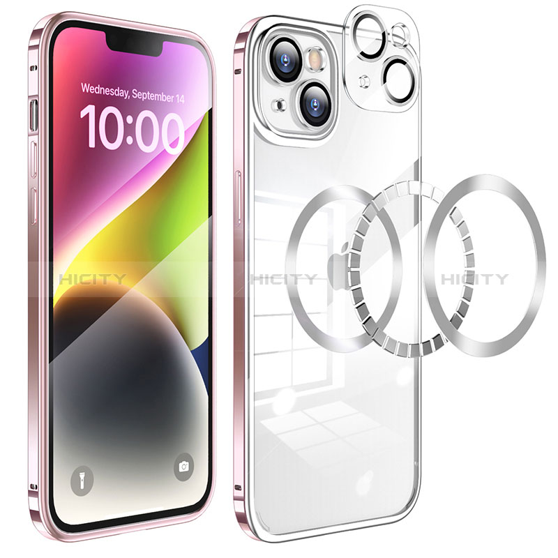Carcasa Bumper Lujo Marco de Metal y Plastico Funda LF5 para Apple iPhone 14 Plus Oro Rosa