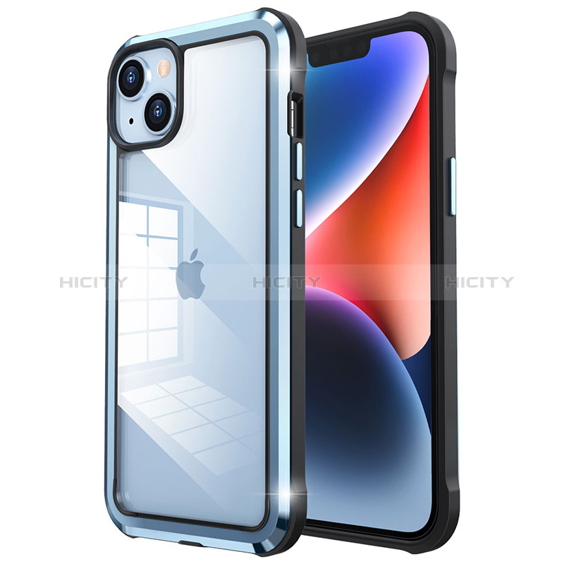 Carcasa Bumper Lujo Marco de Metal y Plastico Funda LF6 para Apple iPhone 14 Plus Azul