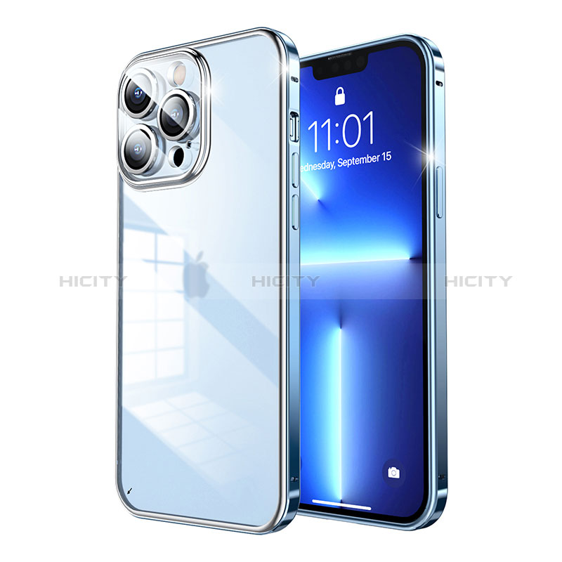 Carcasa Bumper Lujo Marco de Metal y Plastico Funda LF7 para Apple iPhone 13 Pro Max Azul