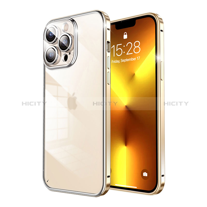 Carcasa Bumper Lujo Marco de Metal y Plastico Funda LF7 para Apple iPhone 13 Pro Max Oro