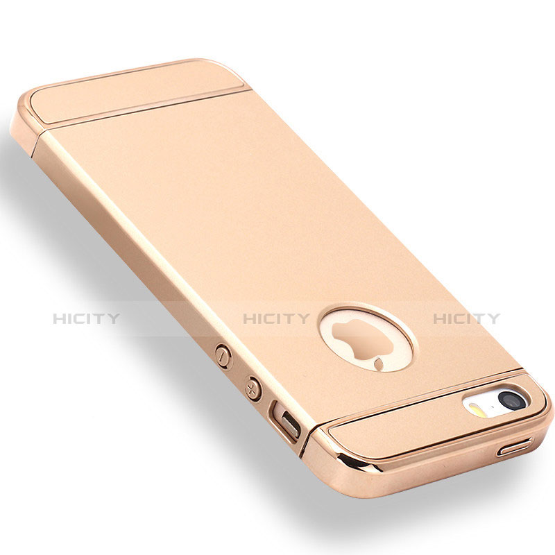 Carcasa Bumper Lujo Marco de Metal y Plastico Funda M01 para Apple iPhone 5 Oro