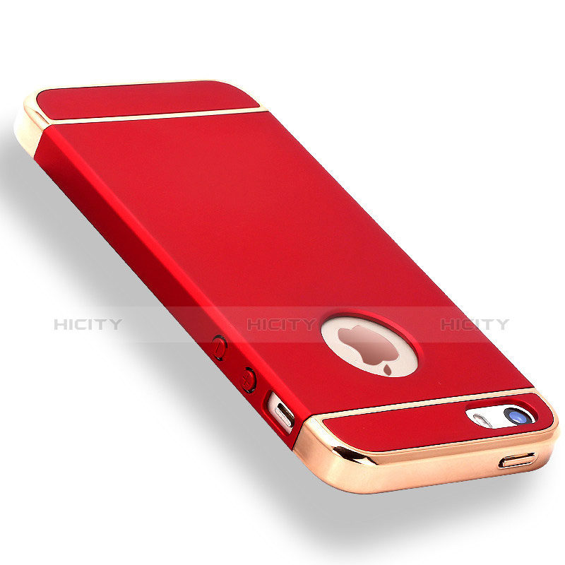 Carcasa Bumper Lujo Marco de Metal y Plastico Funda M01 para Apple iPhone 5 Rojo