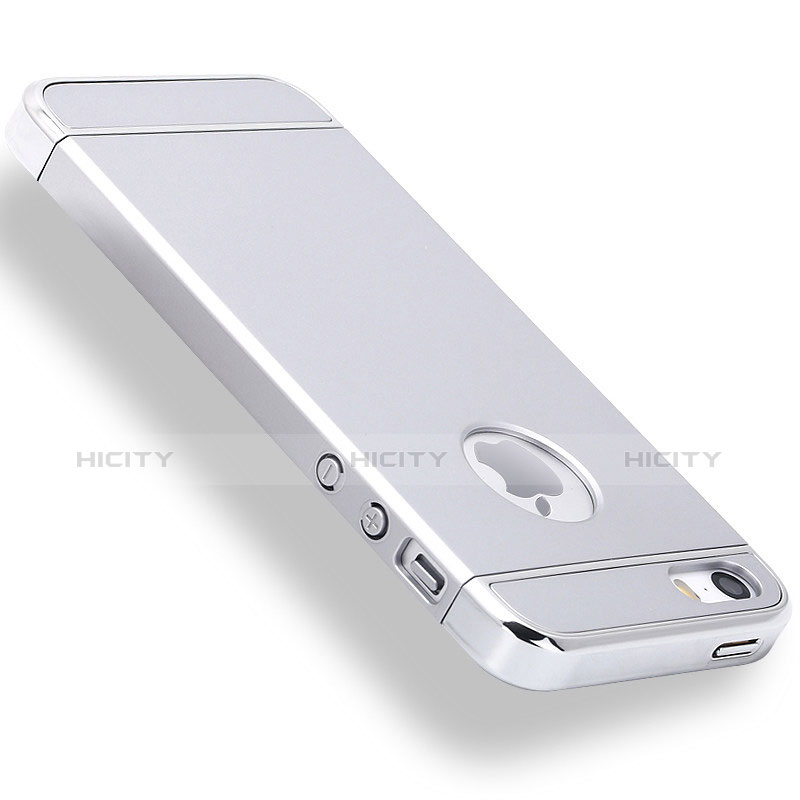 Carcasa Bumper Lujo Marco de Metal y Plastico Funda M01 para Apple iPhone 5S Plata