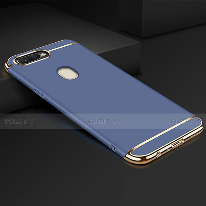 Carcasa Bumper Lujo Marco de Metal y Plastico Funda M01 para Oppo A7 Azul