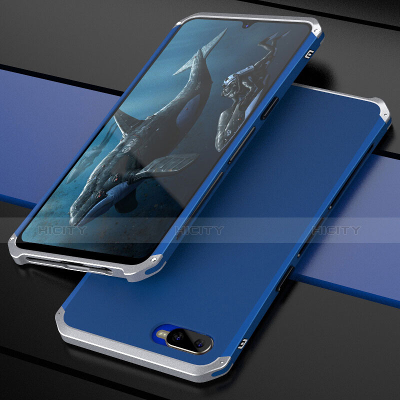 Carcasa Bumper Lujo Marco de Metal y Plastico Funda M01 para Oppo R15X Azul Cielo