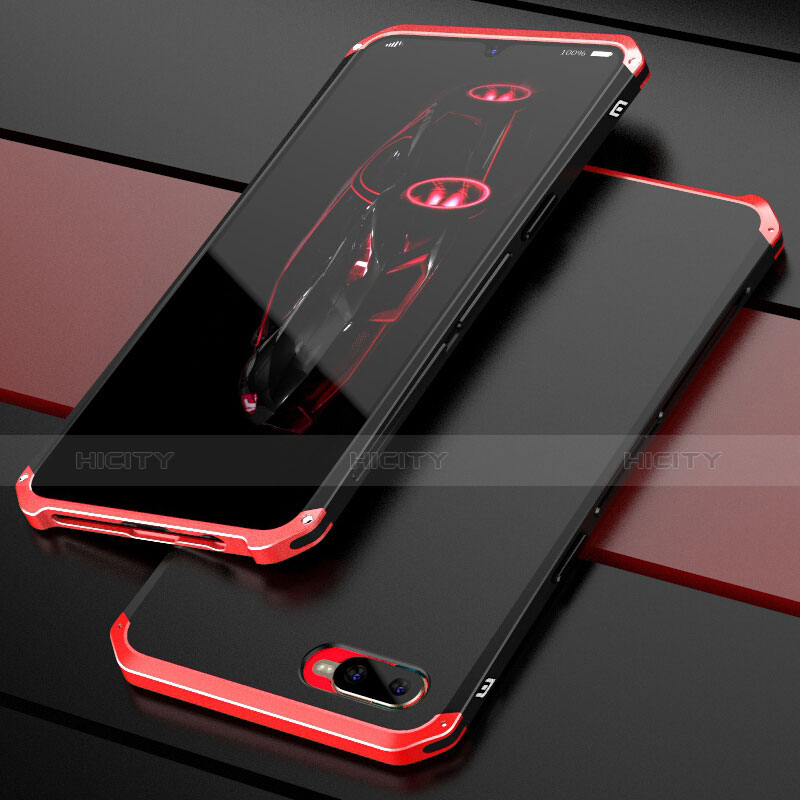 Carcasa Bumper Lujo Marco de Metal y Plastico Funda M01 para Oppo R15X Rojo y Negro