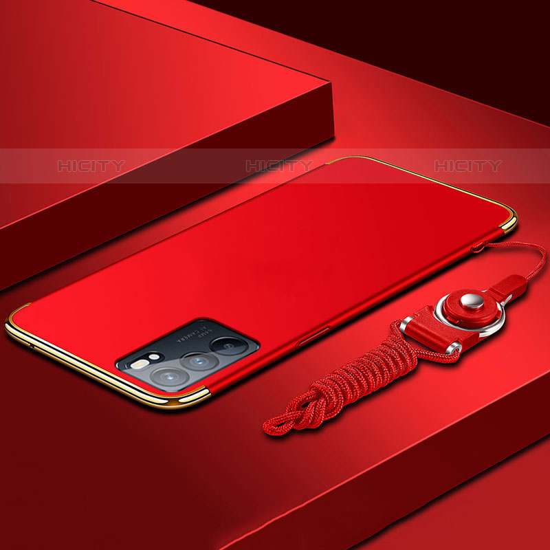 Carcasa Bumper Lujo Marco de Metal y Plastico Funda para Oppo Reno6 Pro 5G India Rojo